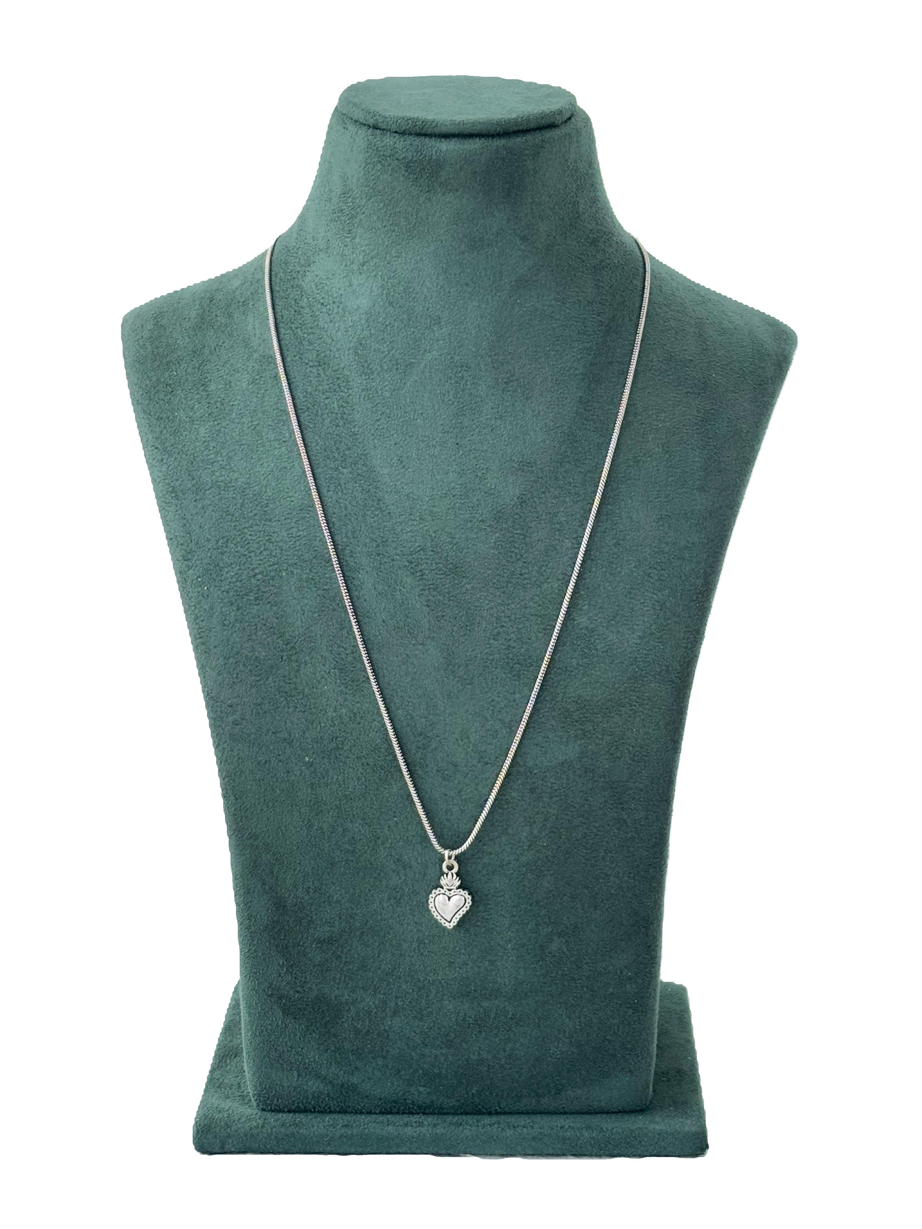 Oxidized Silver Heart and Crown Pendant Necklace