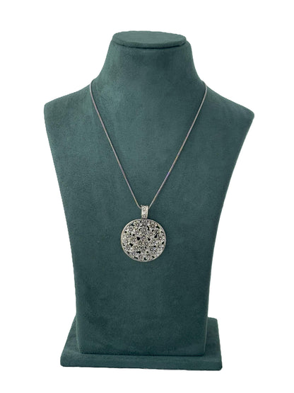 Oxidized Silver Filigree Round Pendant Necklace