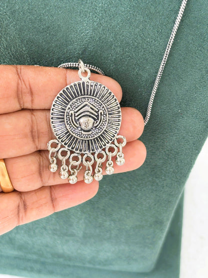 Oxidized Silver Evil Eye Dangler Pendant Necklace