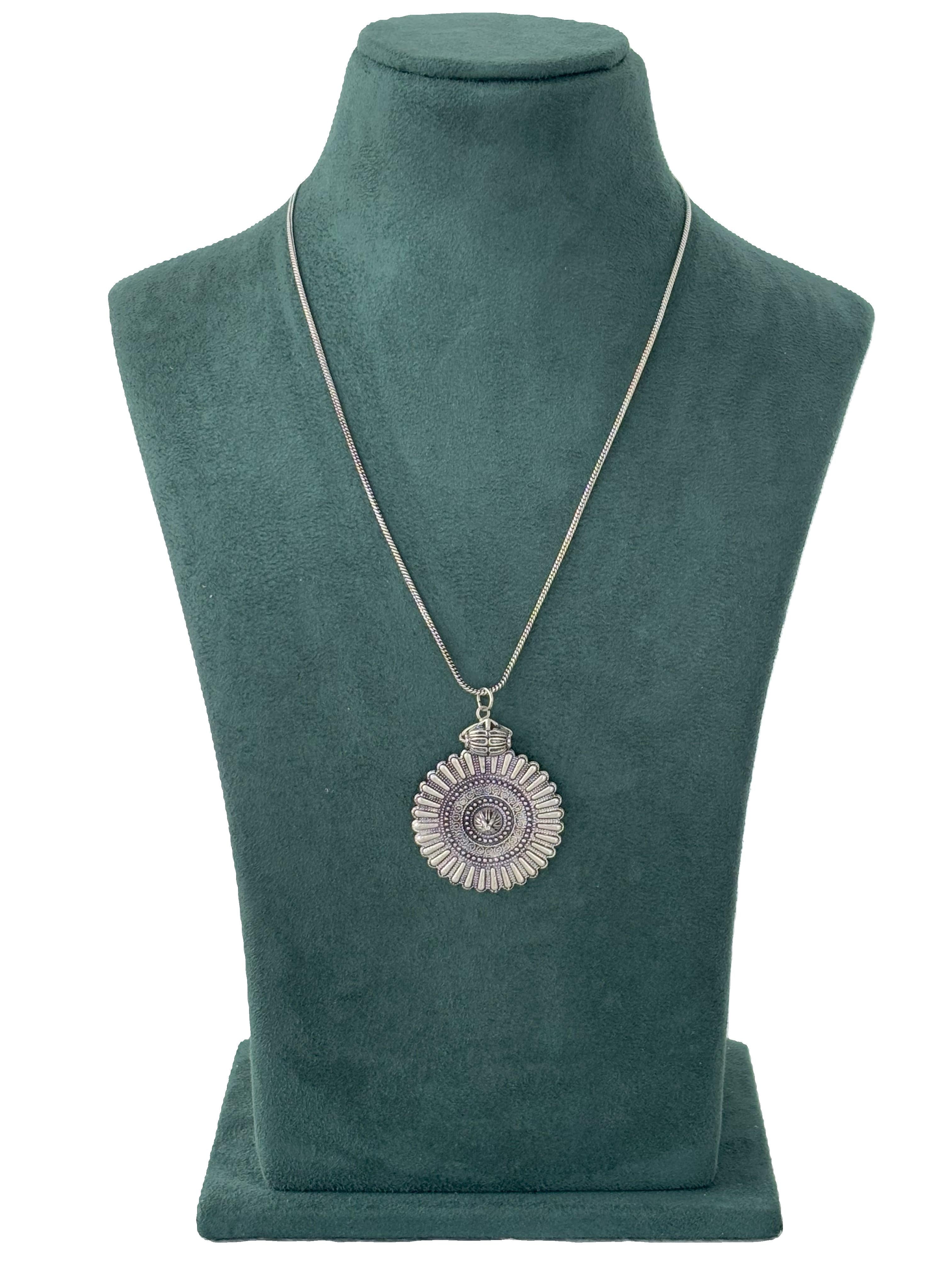 Oxidized Silver Sunburst Pendant Necklace