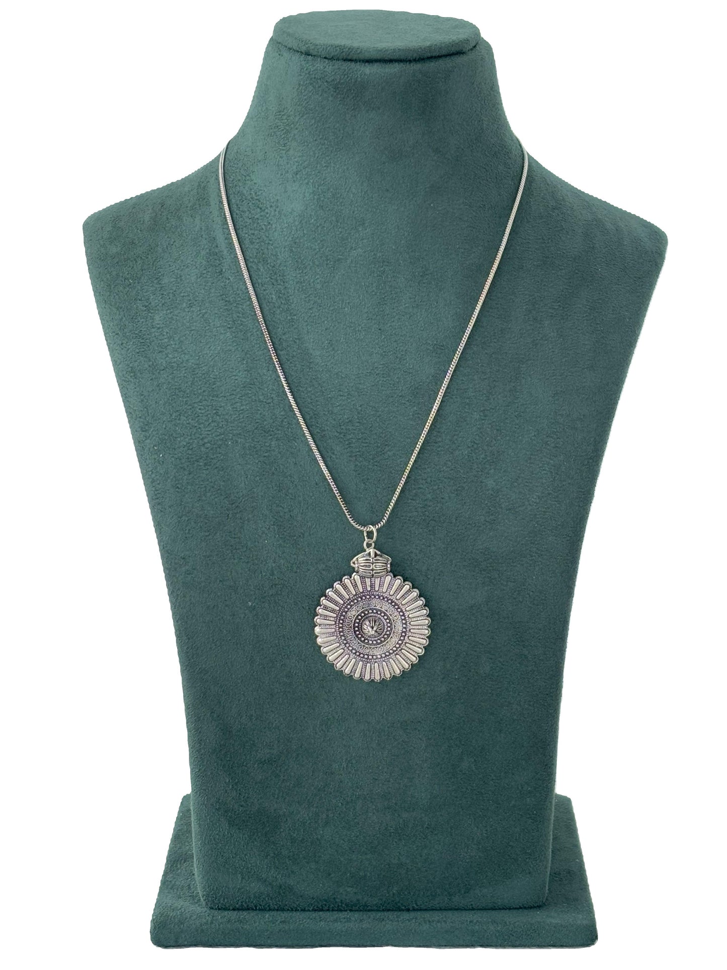 Oxidized Silver Sunburst Pendant Necklace