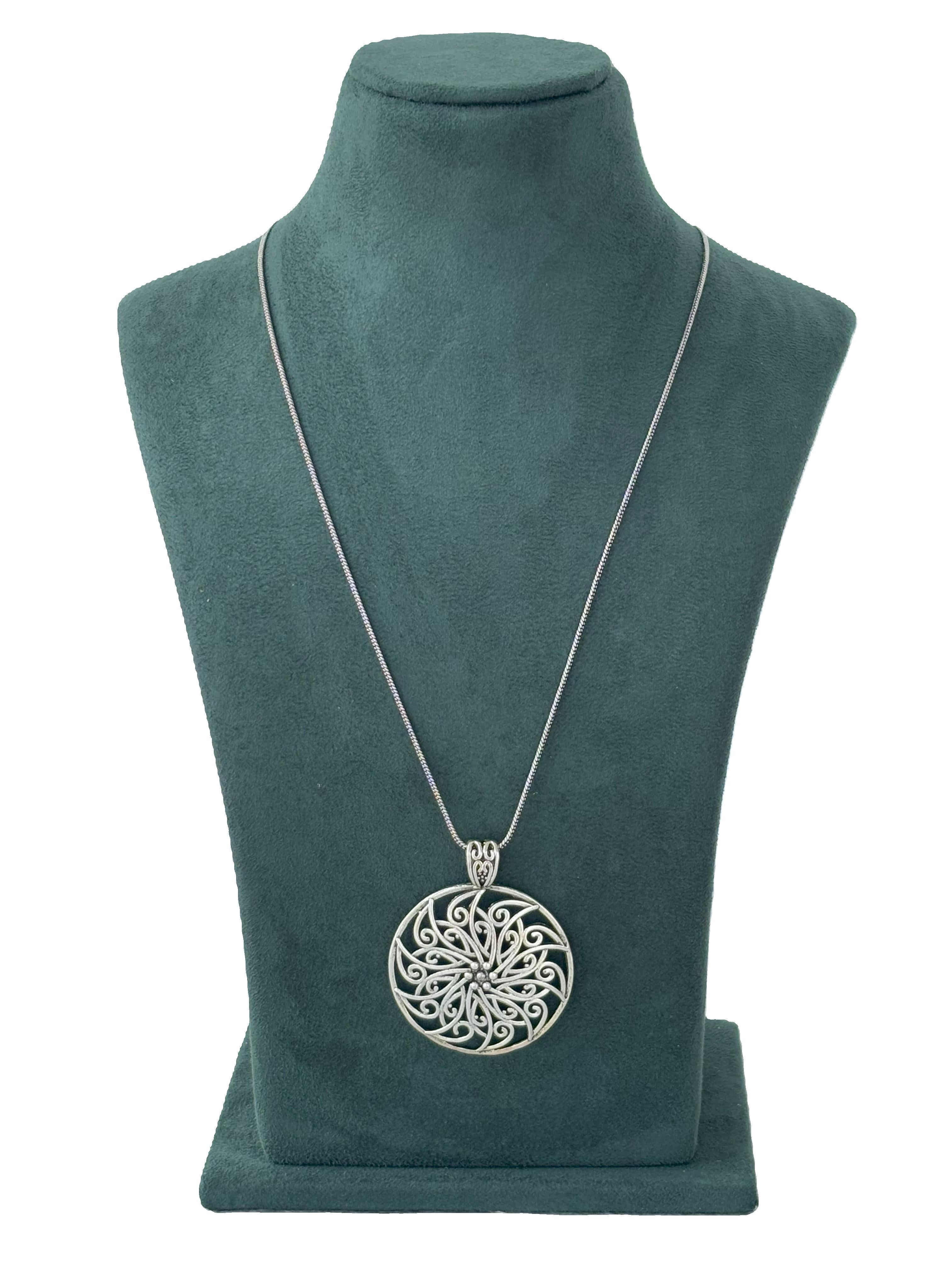 Oxidized Silver Filigree Swirl Pendant Necklace