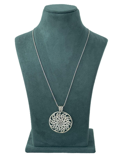 Oxidized Silver Filigree Swirl Pendant Necklace