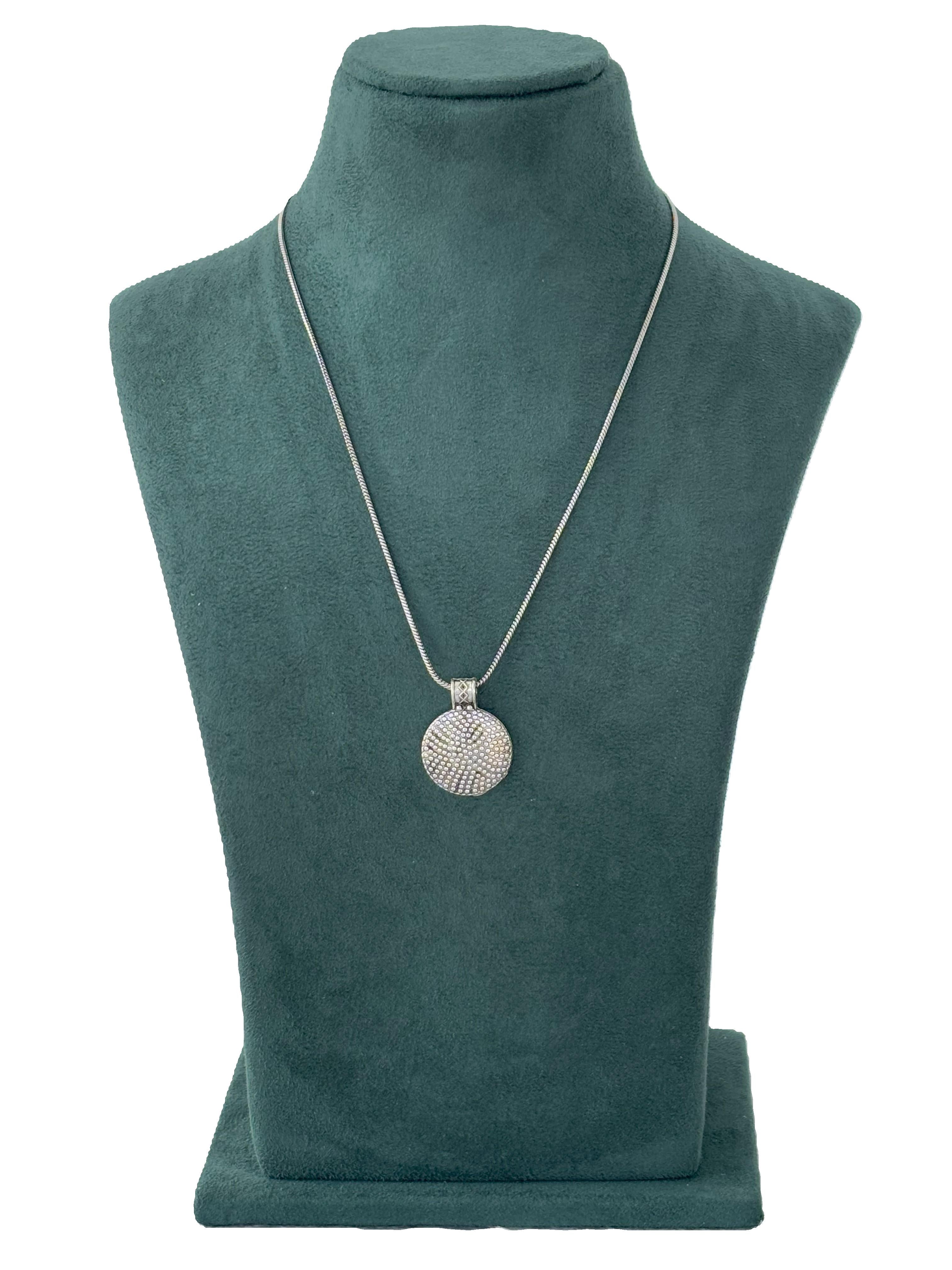 Oxidized Silver Pave Round Pendant Necklace