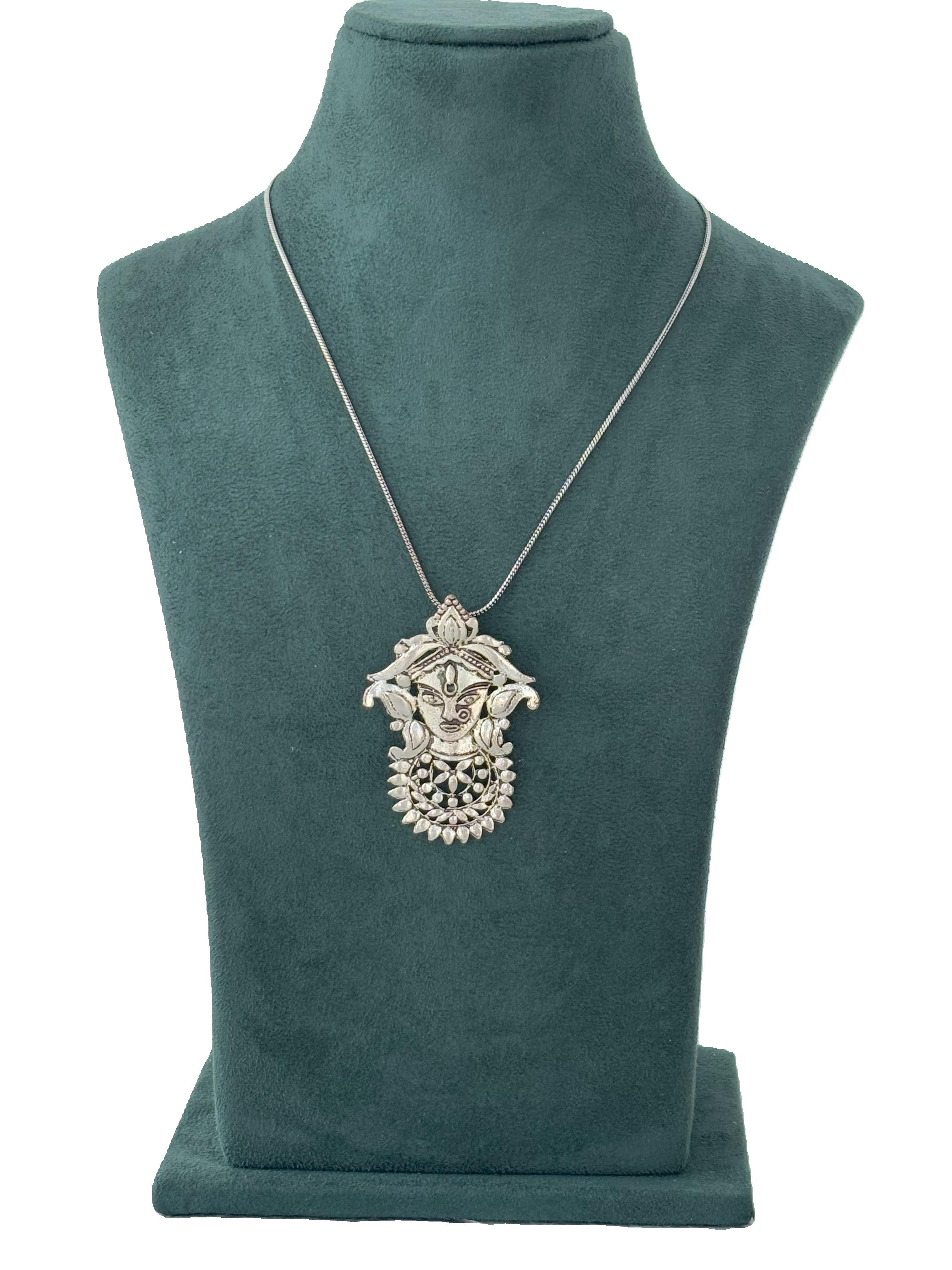 Oxidized Silver Goddess Pendant Necklace