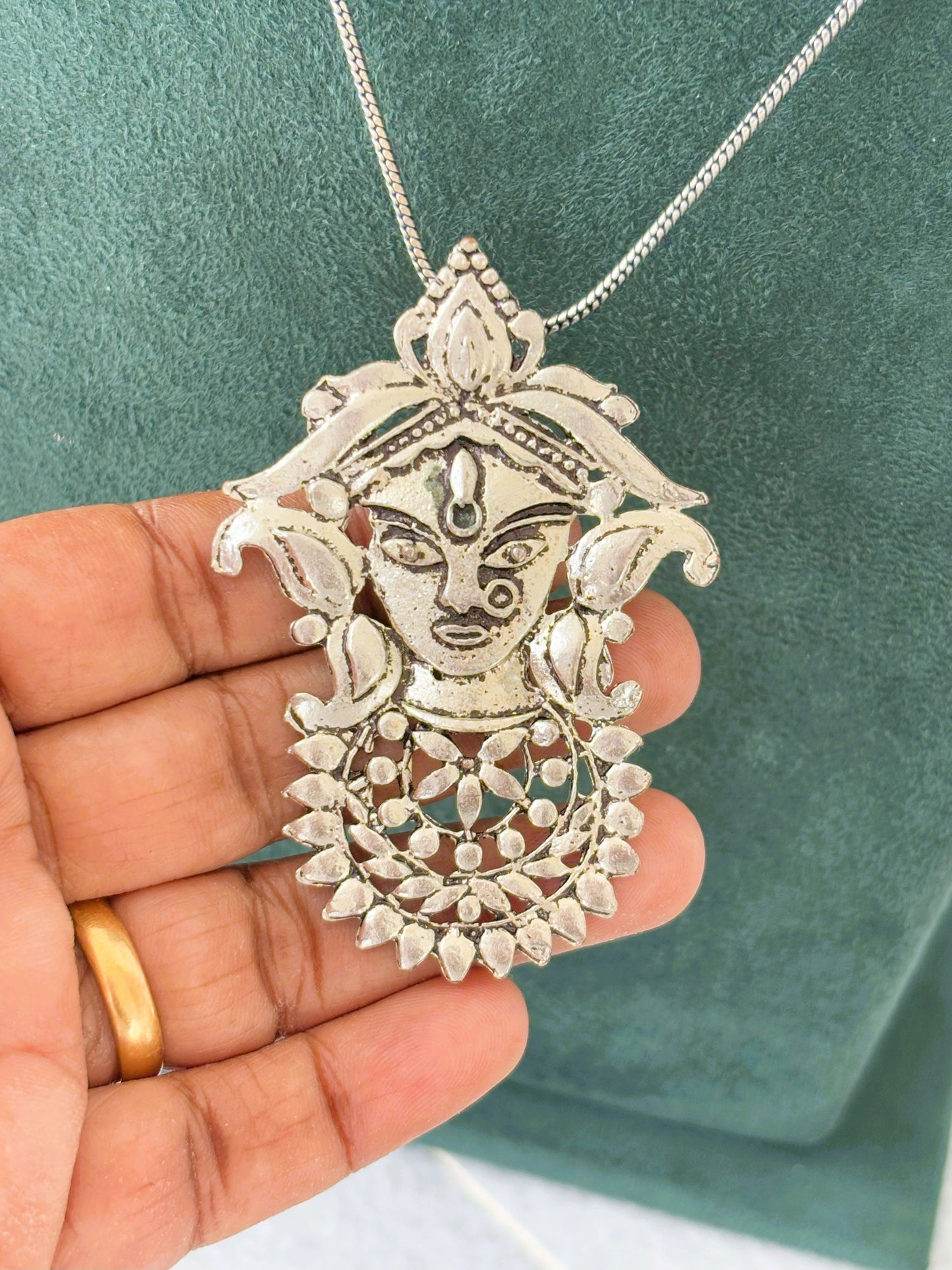 Oxidized Silver Goddess Pendant Necklace