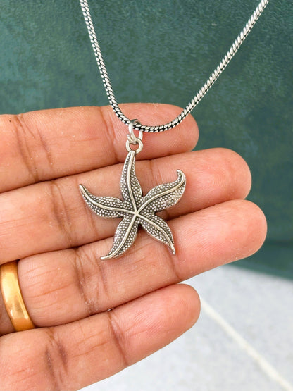 Oxidized Silver Starfish Pendant Necklace