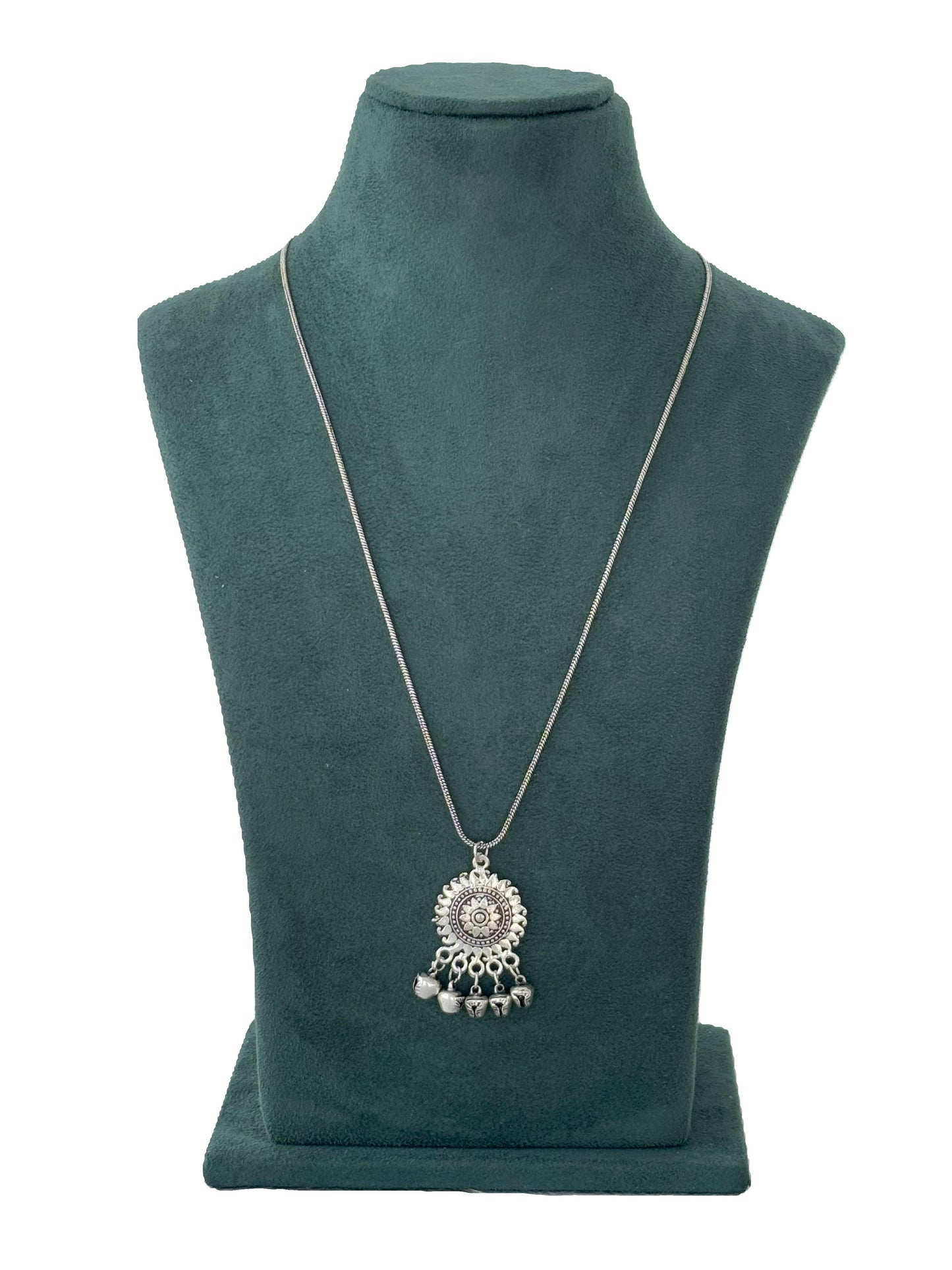 Oxidized Silver Sunburst Dangler Pendant Necklace