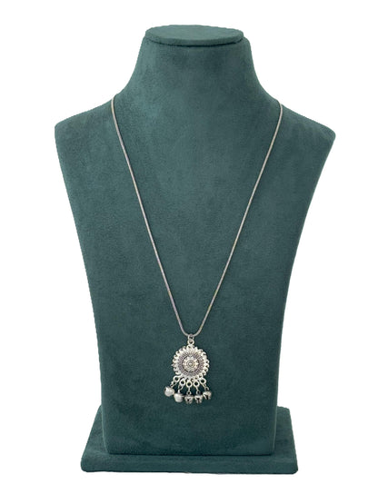 Oxidized Silver Sunburst Dangler Pendant Necklace