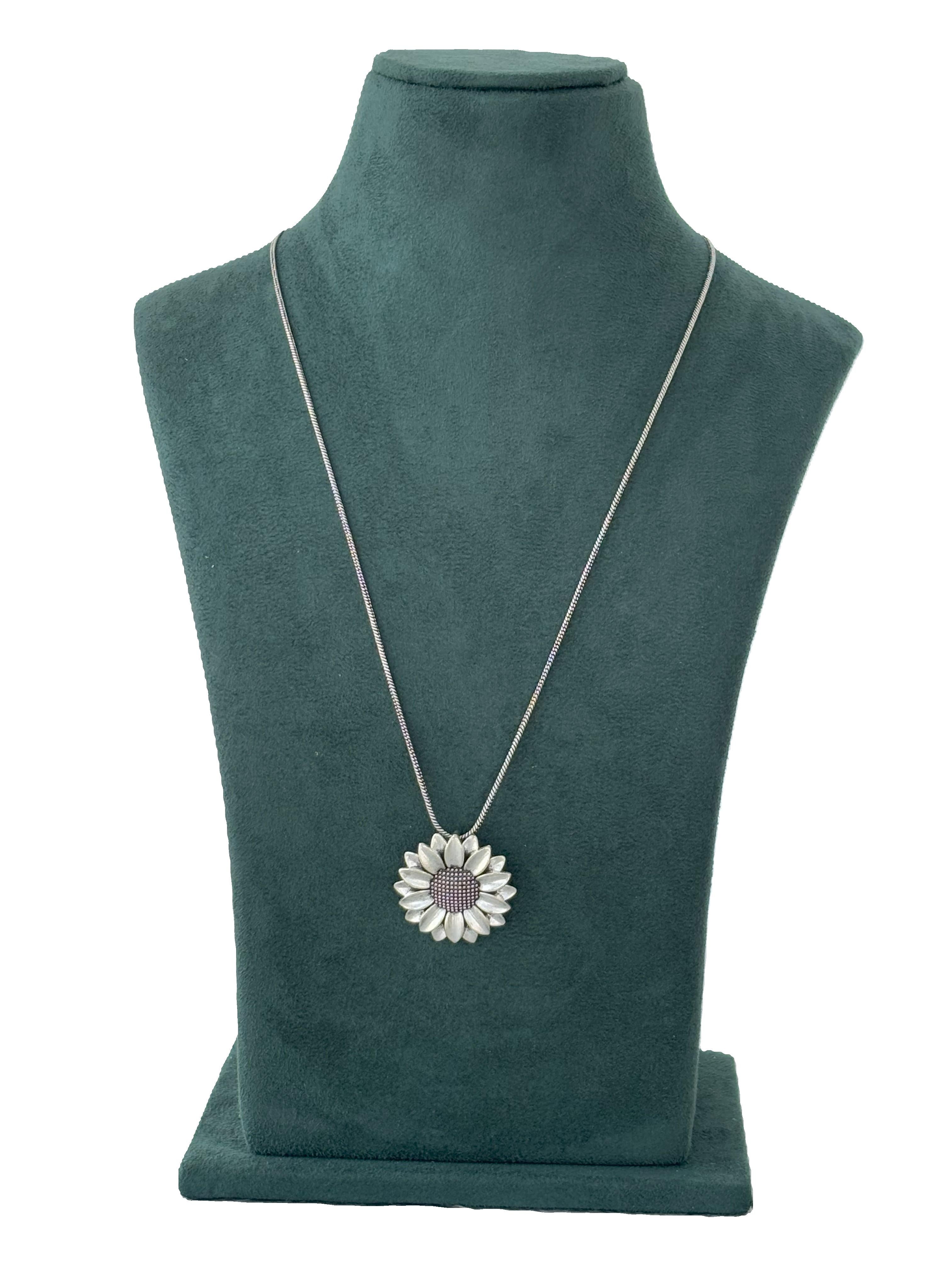 Oxidized Silver Sunflower Pendant Necklace