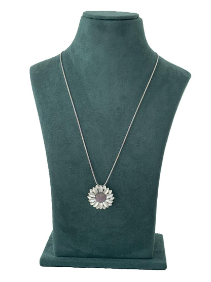 Oxidized Silver Sunflower Pendant Necklace