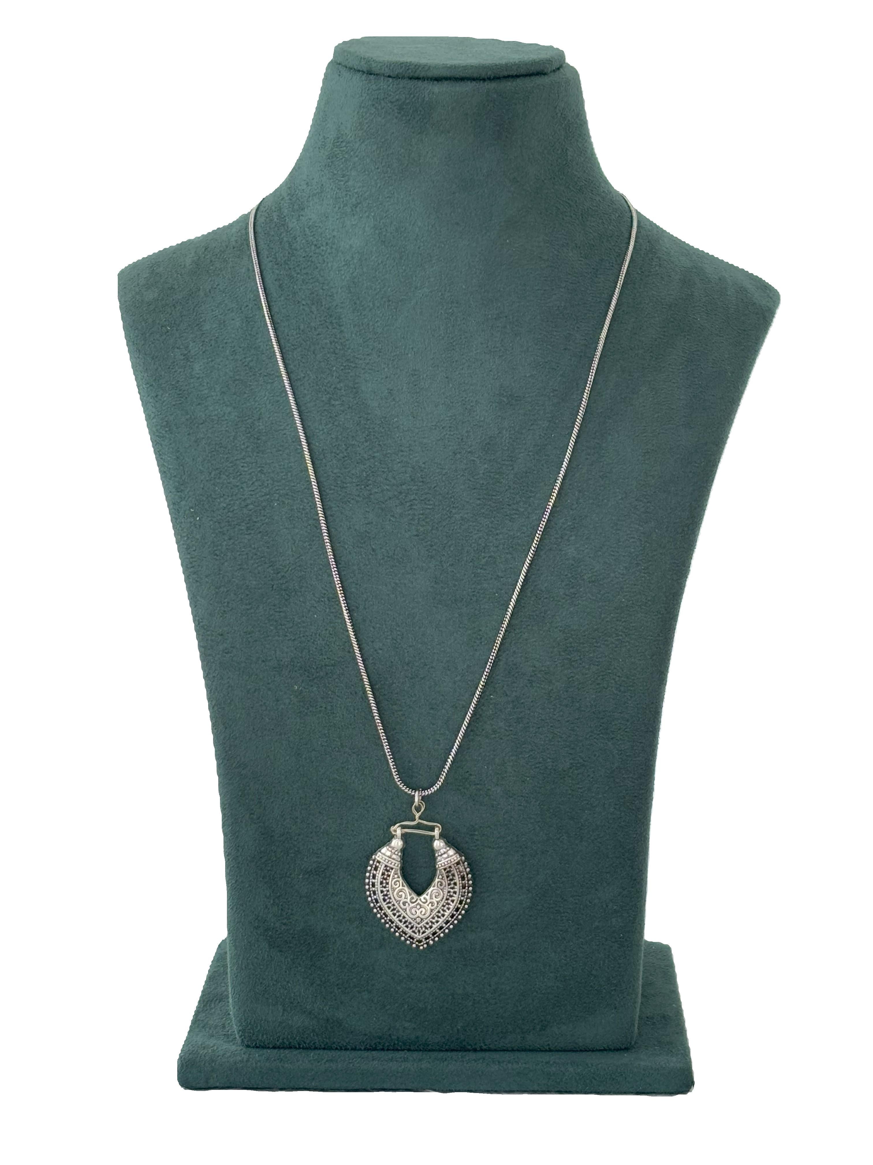 Oxidized Silver Tribal-Inspired Pendant Necklace