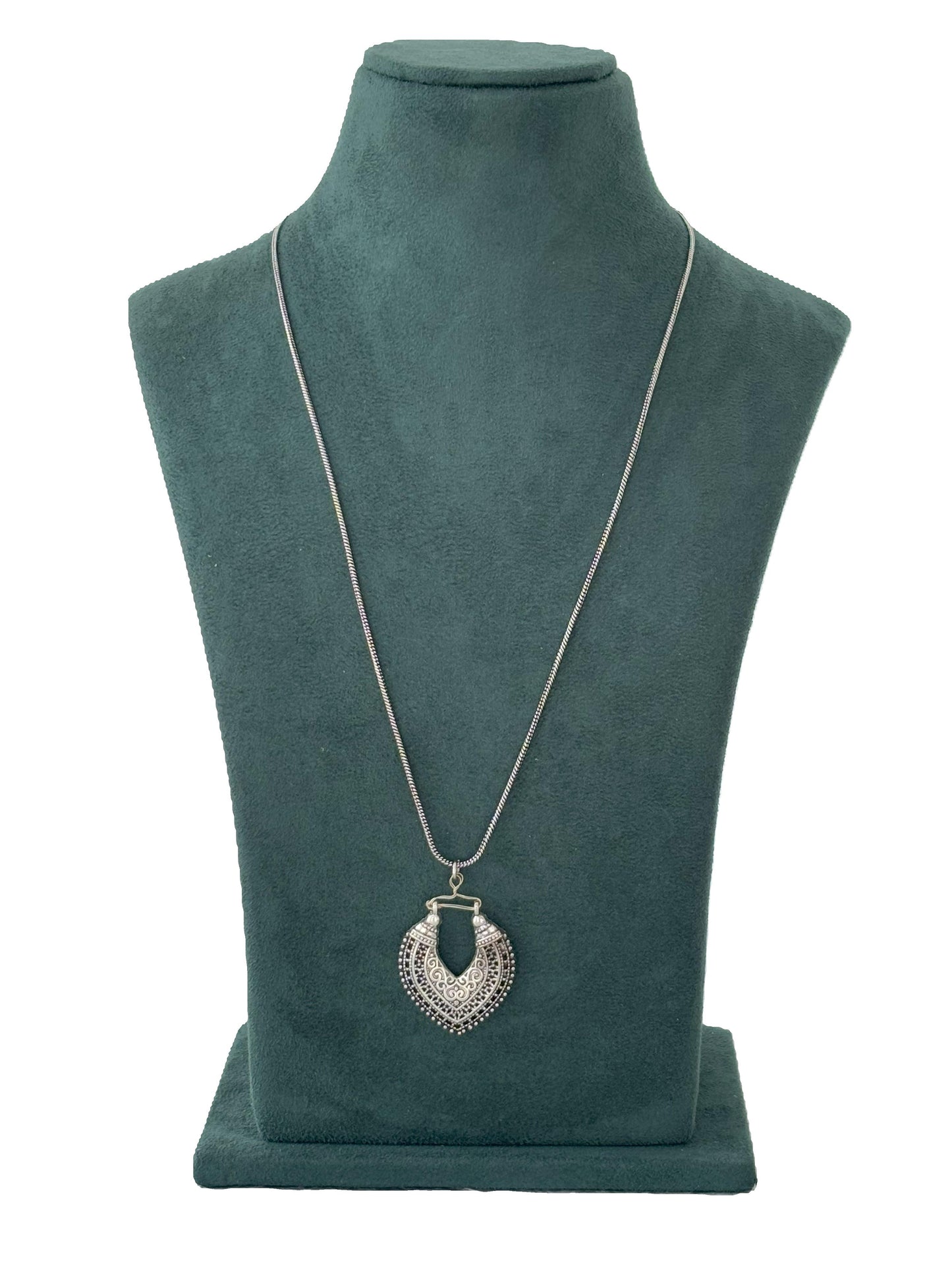 Oxidized Silver Tribal-Inspired Pendant Necklace