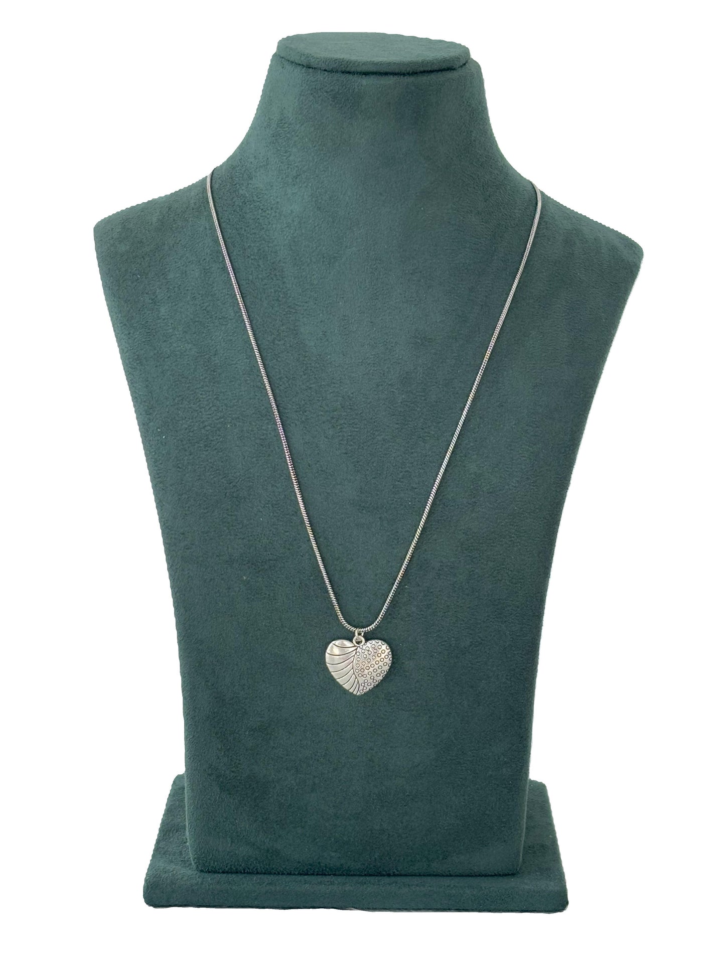 Oxidized Silver Angel Wing Heart Pendant Necklace