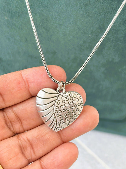 Oxidized Silver Angel Wing Heart Pendant Necklace