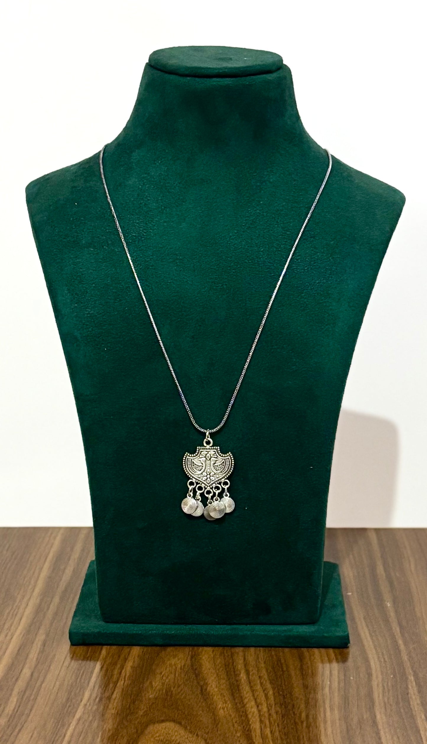 Oxidized Silver Peacock Dangler Pendant Necklace