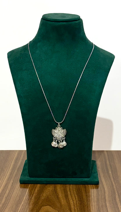 Oxidized Silver Peacock Dangler Pendant Necklace