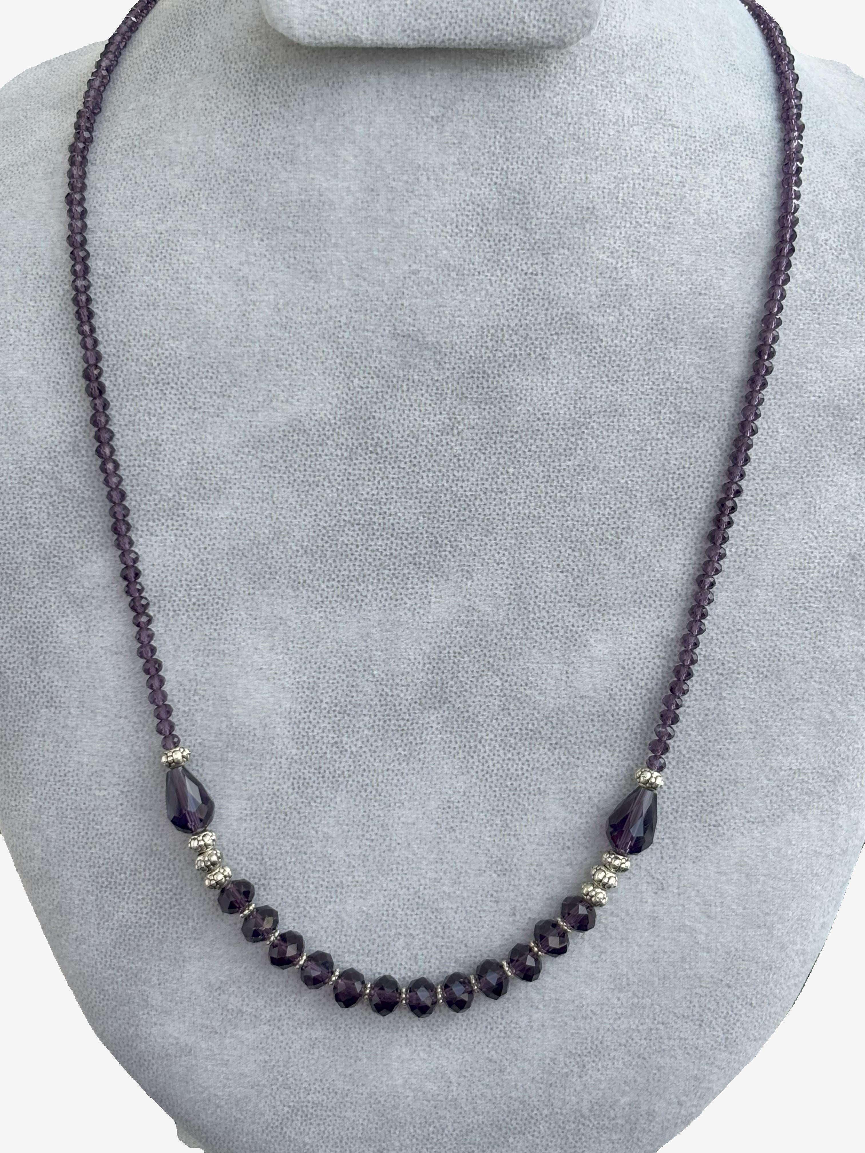 Handmade Purple Rondel Crystal and Oxidized Bead Necklace