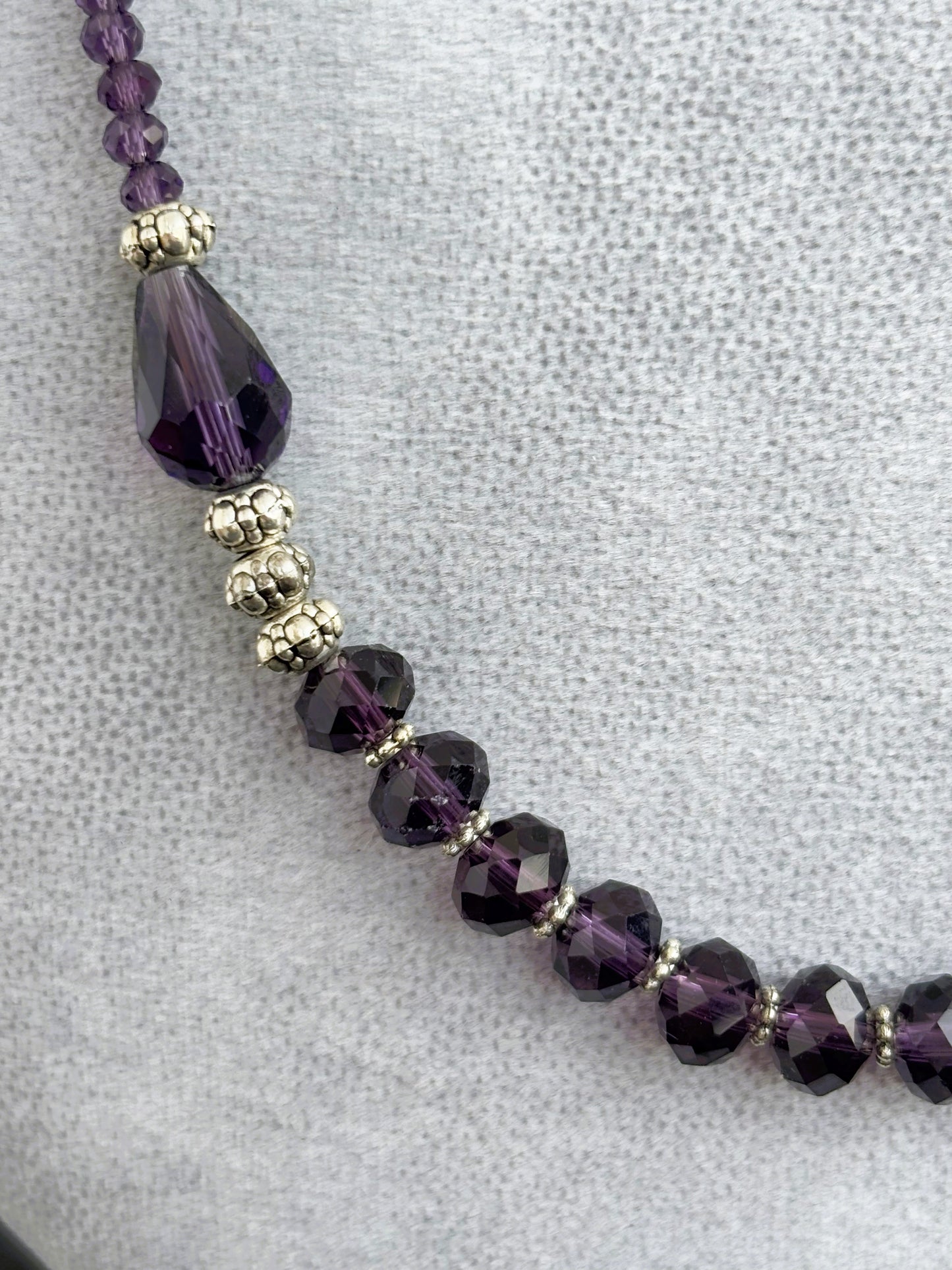 Handmade Purple Rondel Crystal and Oxidized Bead Necklace