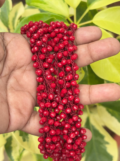 Handmade Crochet Red Beaded Necklace and Earring Set