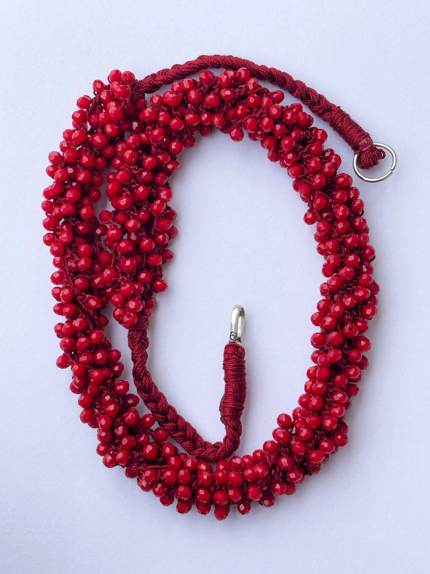 Handmade Crochet Red Beaded Necklace and Earring Set