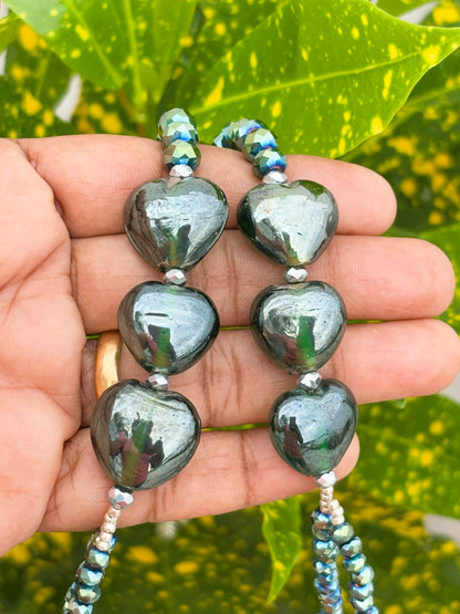 Handmade Green Glass and Rondel Crystal Layered Beaded Necklace