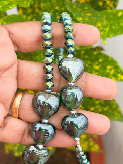 Handmade Green Glass and Rondel Crystal Layered Beaded Necklace