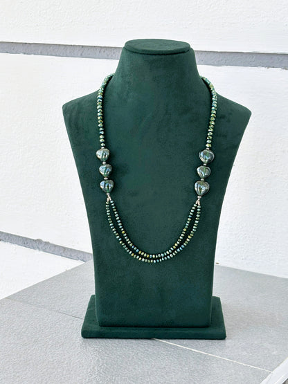 Handmade Green Glass and Rondel Crystal Layered Beaded Necklace
