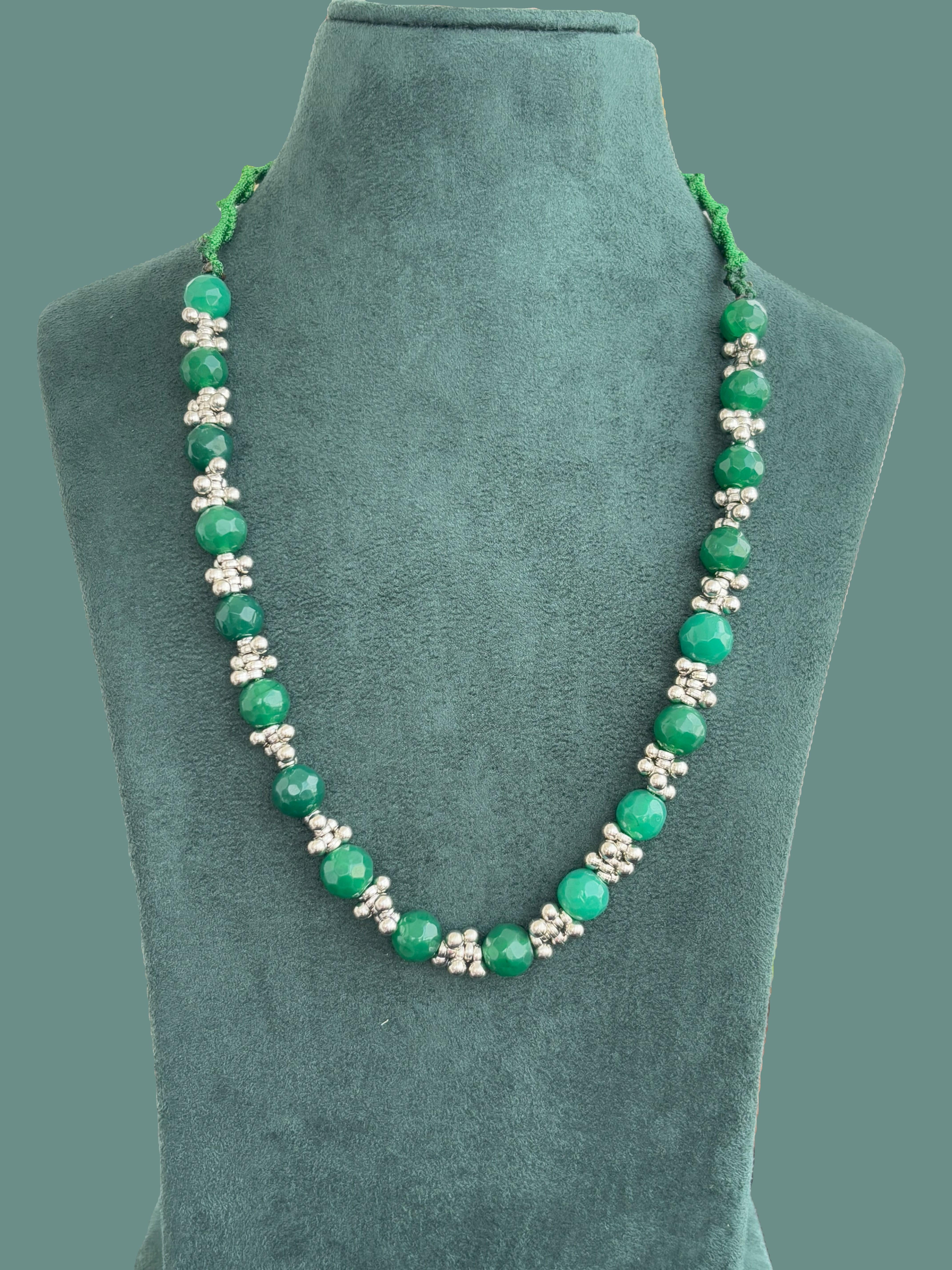 Handmade Green Agate and Oxidized Bead Adjustable Necklace