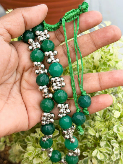 Handmade Green Agate and Oxidized Bead Adjustable Necklace