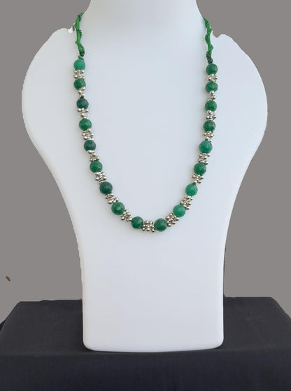 Handmade Green Agate and Oxidized Bead Adjustable Necklace