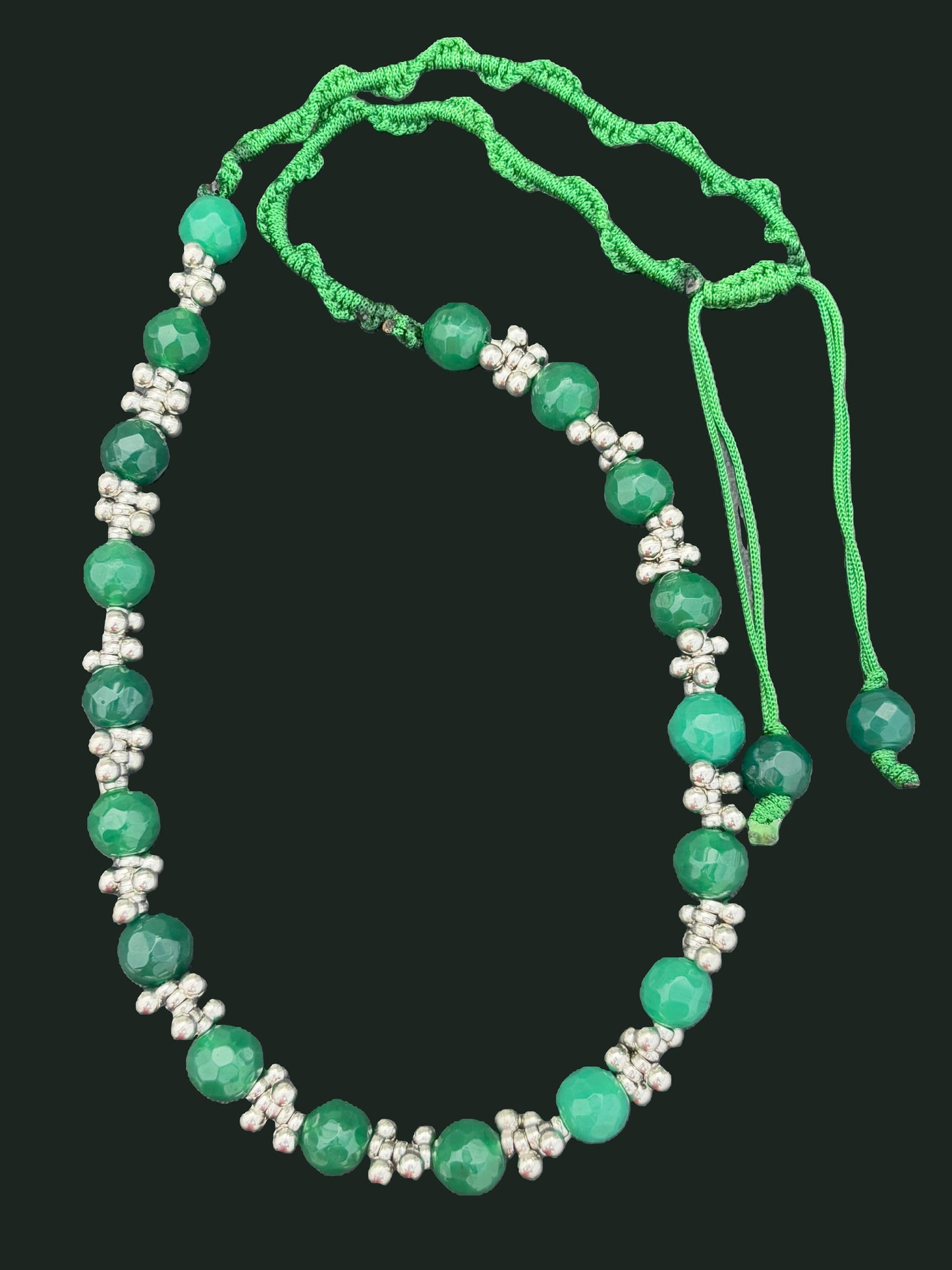 Handmade Green Agate and Oxidized Bead Adjustable Necklace