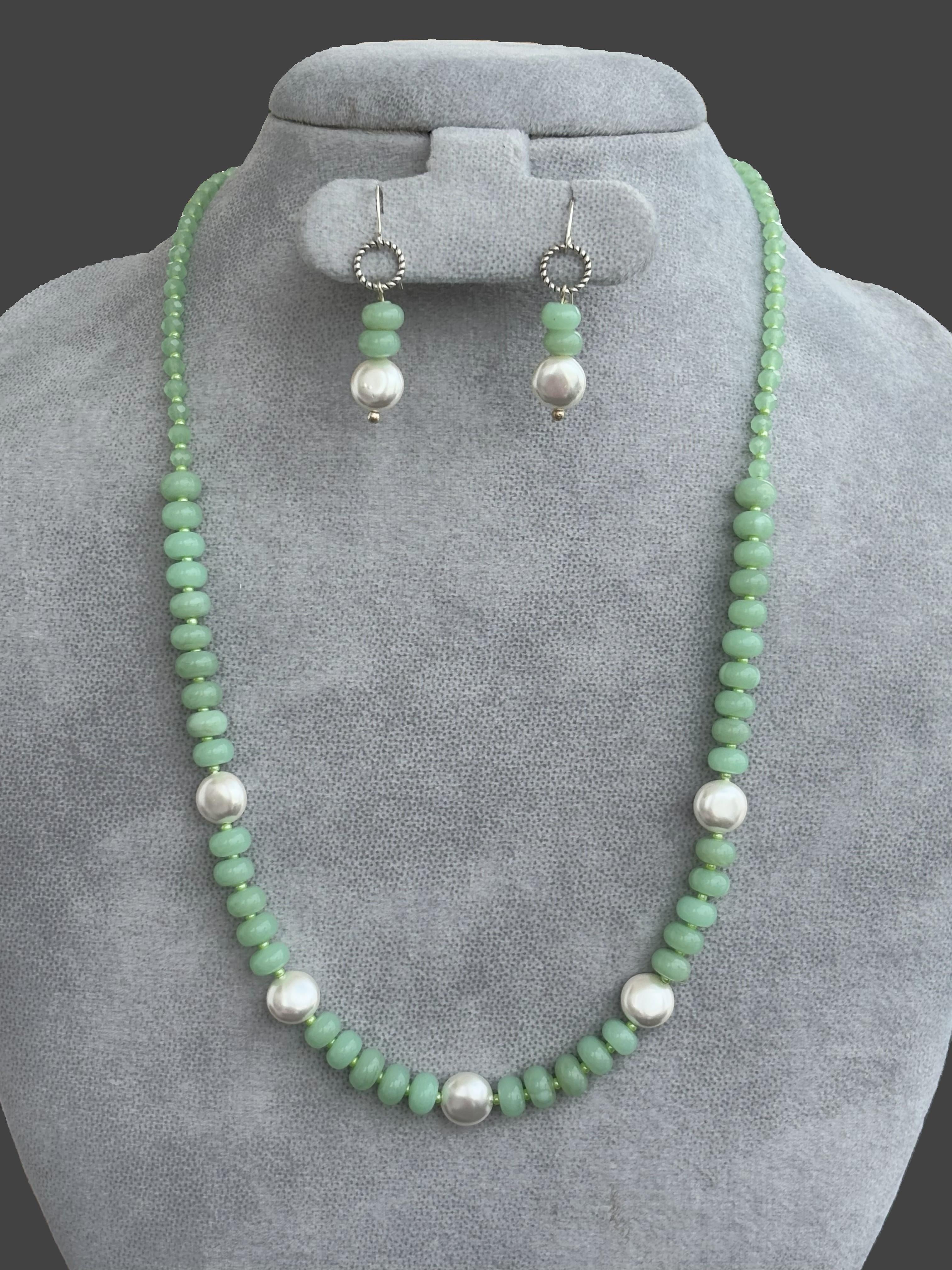 Handmade Pastel Green and Italian Pearl Necklace Set