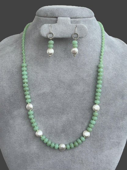 Handmade Pastel Green and Italian Pearl Necklace Set