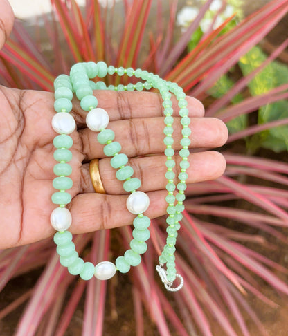 Handmade Pastel Green and Italian Pearl Necklace Set