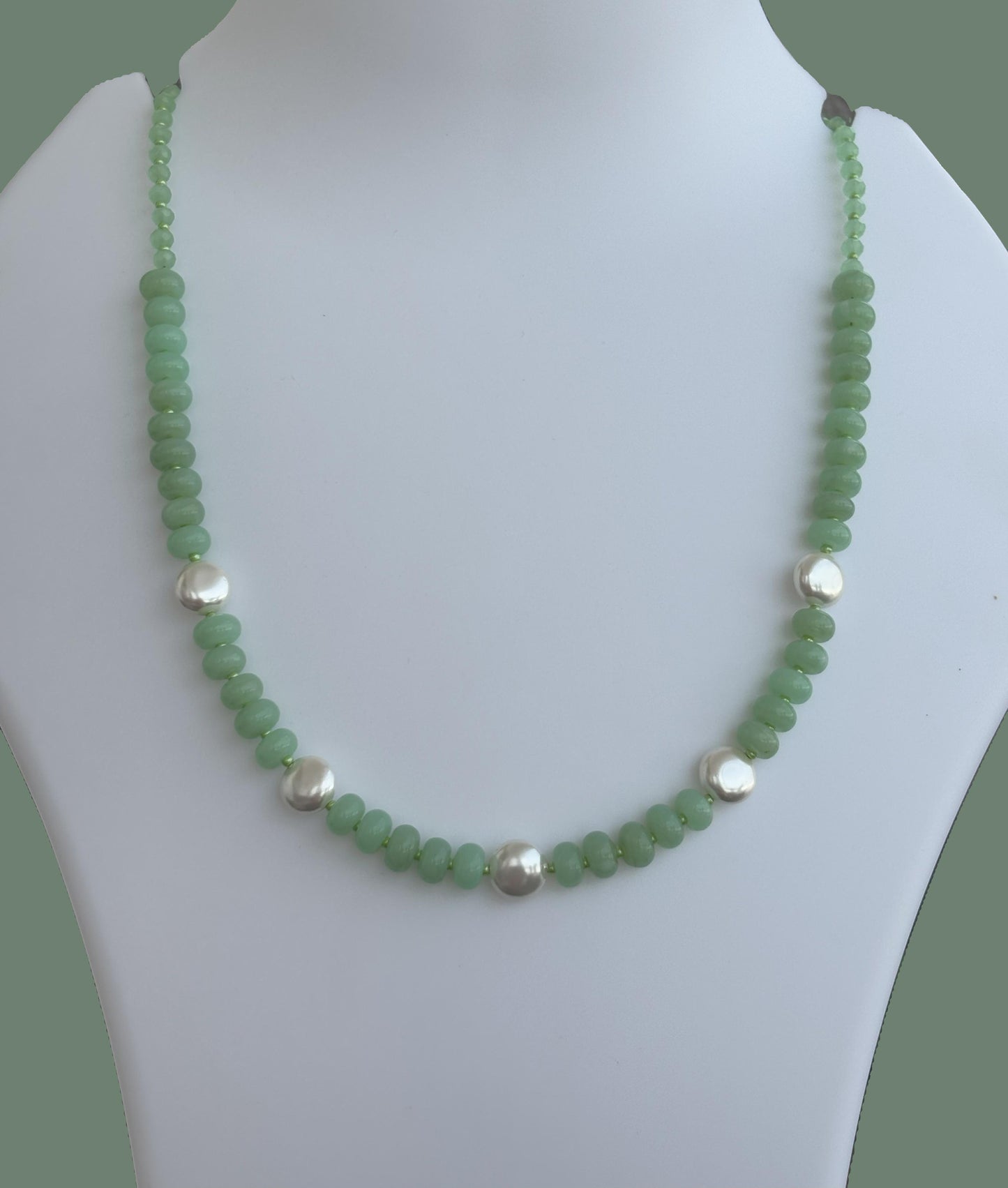 Handmade Pastel Green and Italian Pearl Necklace Set