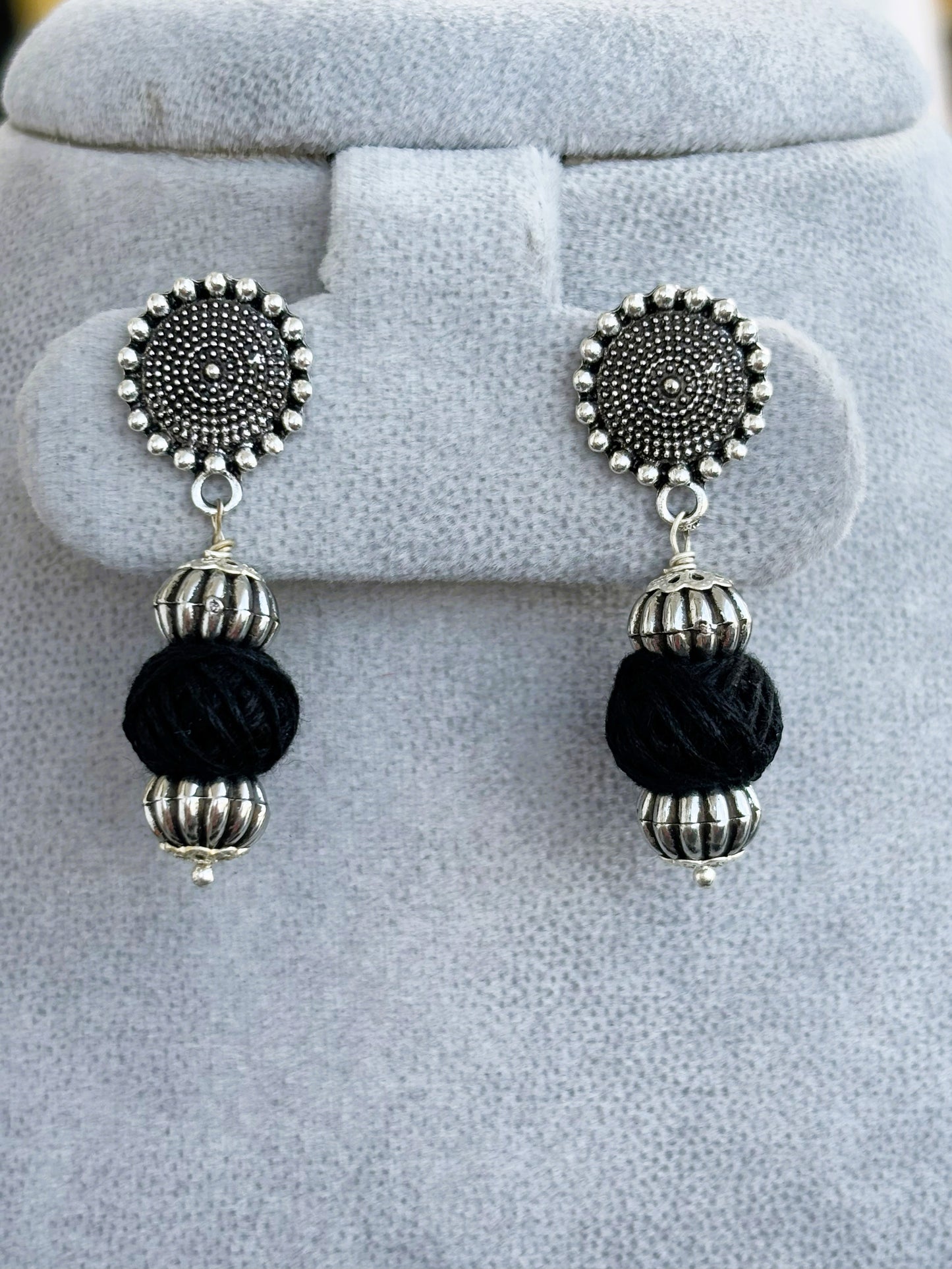 Handmade Oxidized and Black Thread Bead Necklace Set