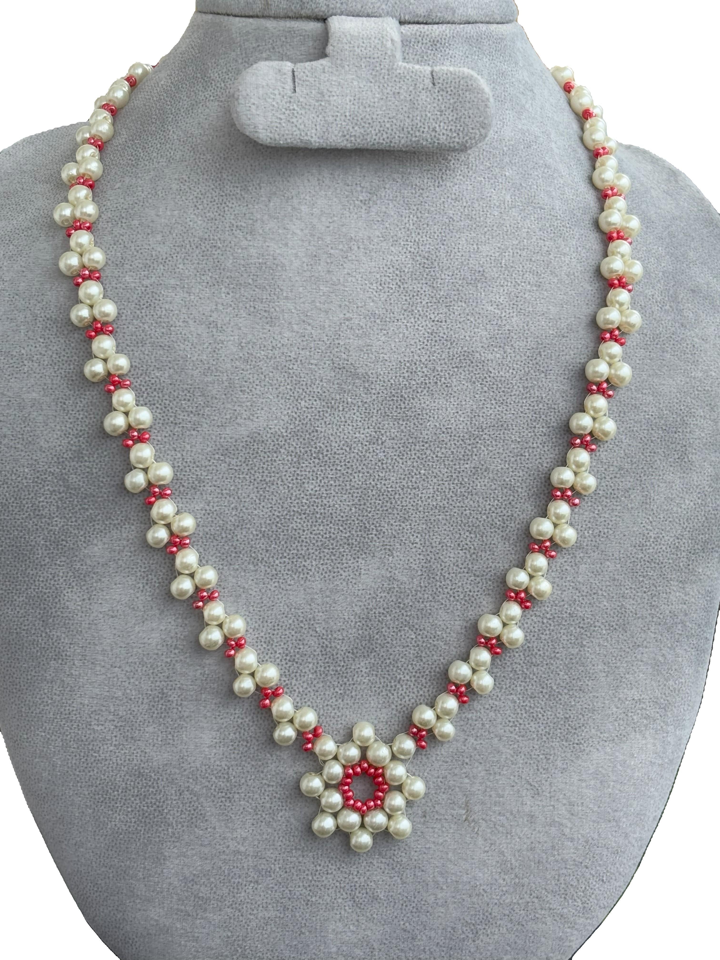 Handmade Shell Pearl and Pink Preciosa Beaded Necklace