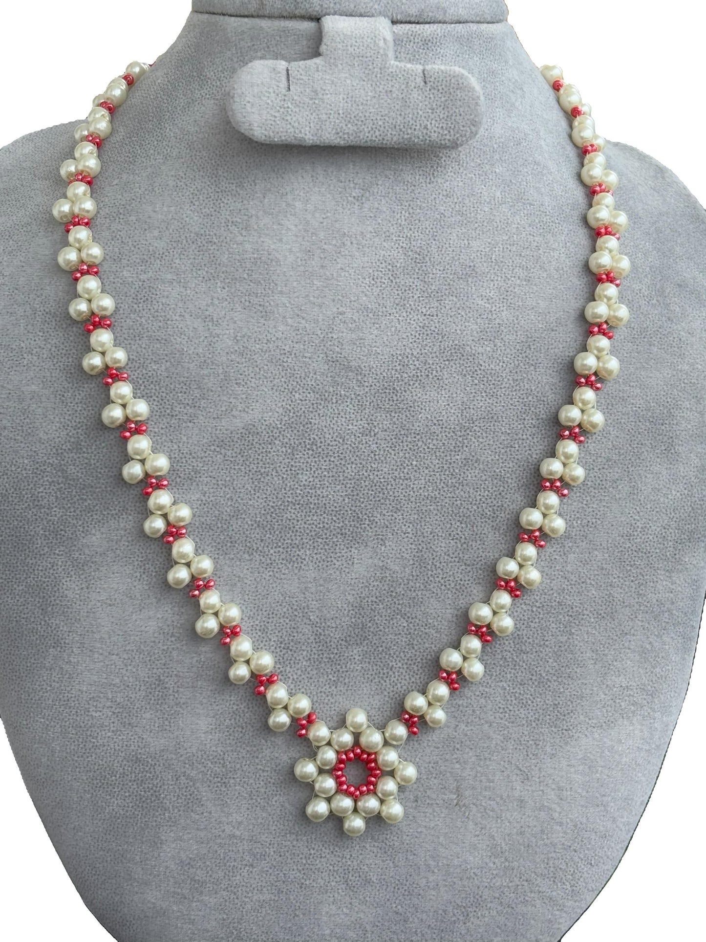 Handmade Shell Pearl and Pink Preciosa Beaded Necklace