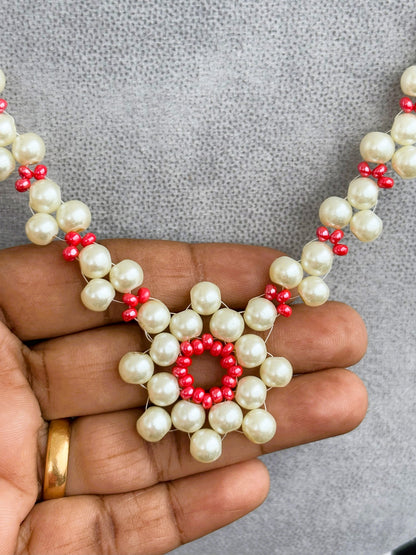 Handmade Shell Pearl and Pink Preciosa Beaded Necklace