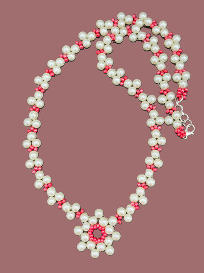 Handmade Shell Pearl and Pink Preciosa Beaded Necklace