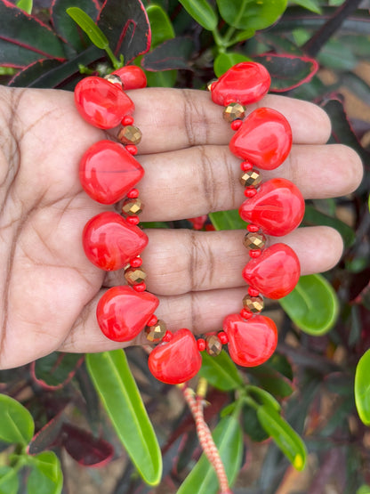 Handmade Red Glass and Gold Bead Necklace Set