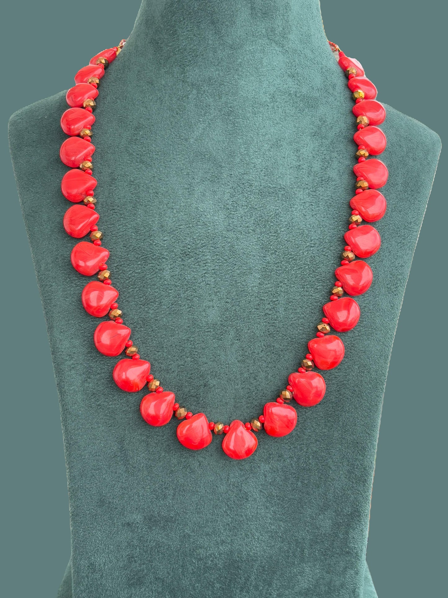 Handmade Red Glass and Gold Bead Necklace Set