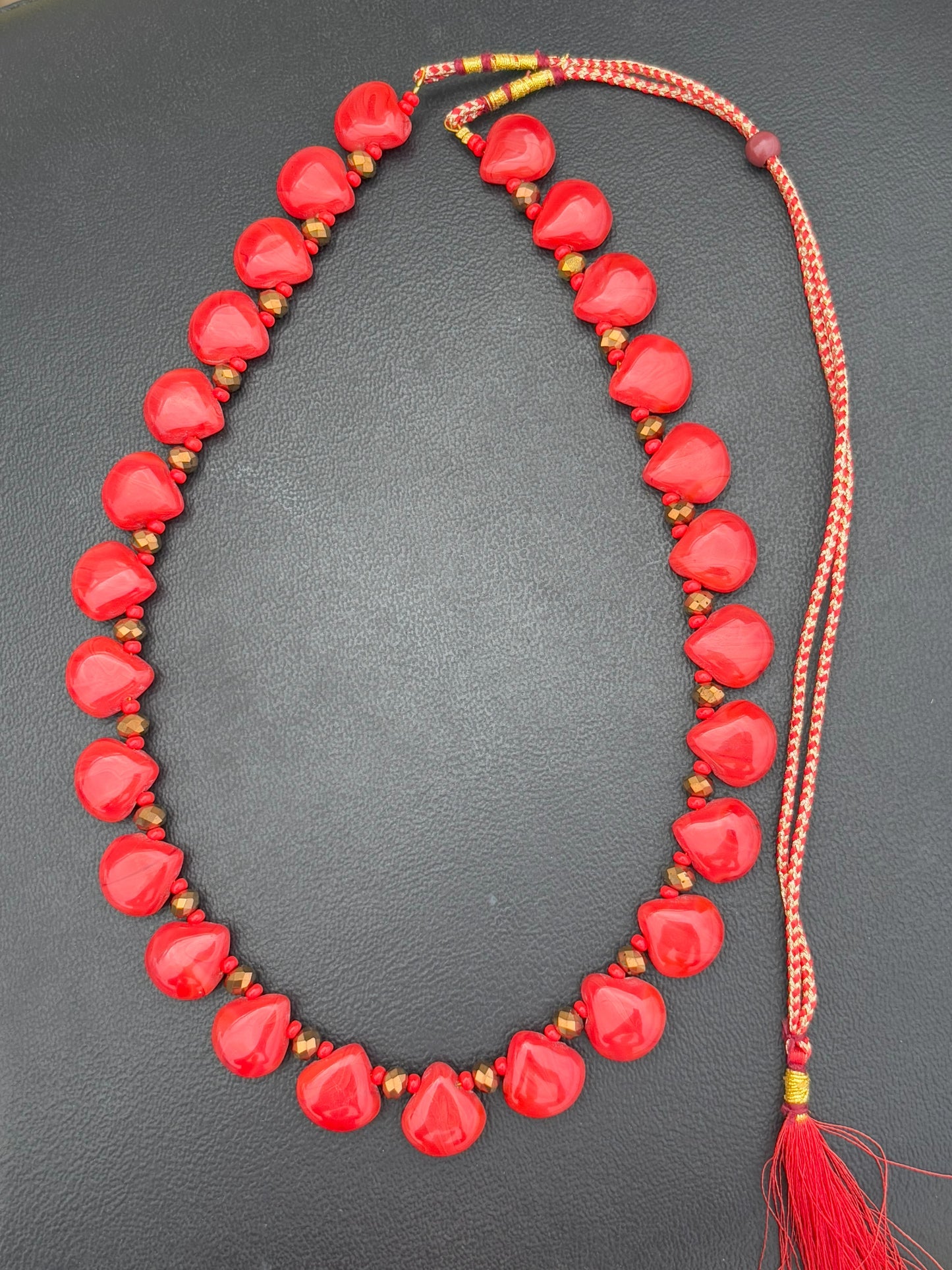 Handmade Red Glass and Gold Bead Necklace Set