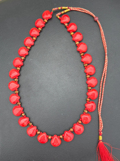 Handmade Red Glass and Gold Bead Necklace Set