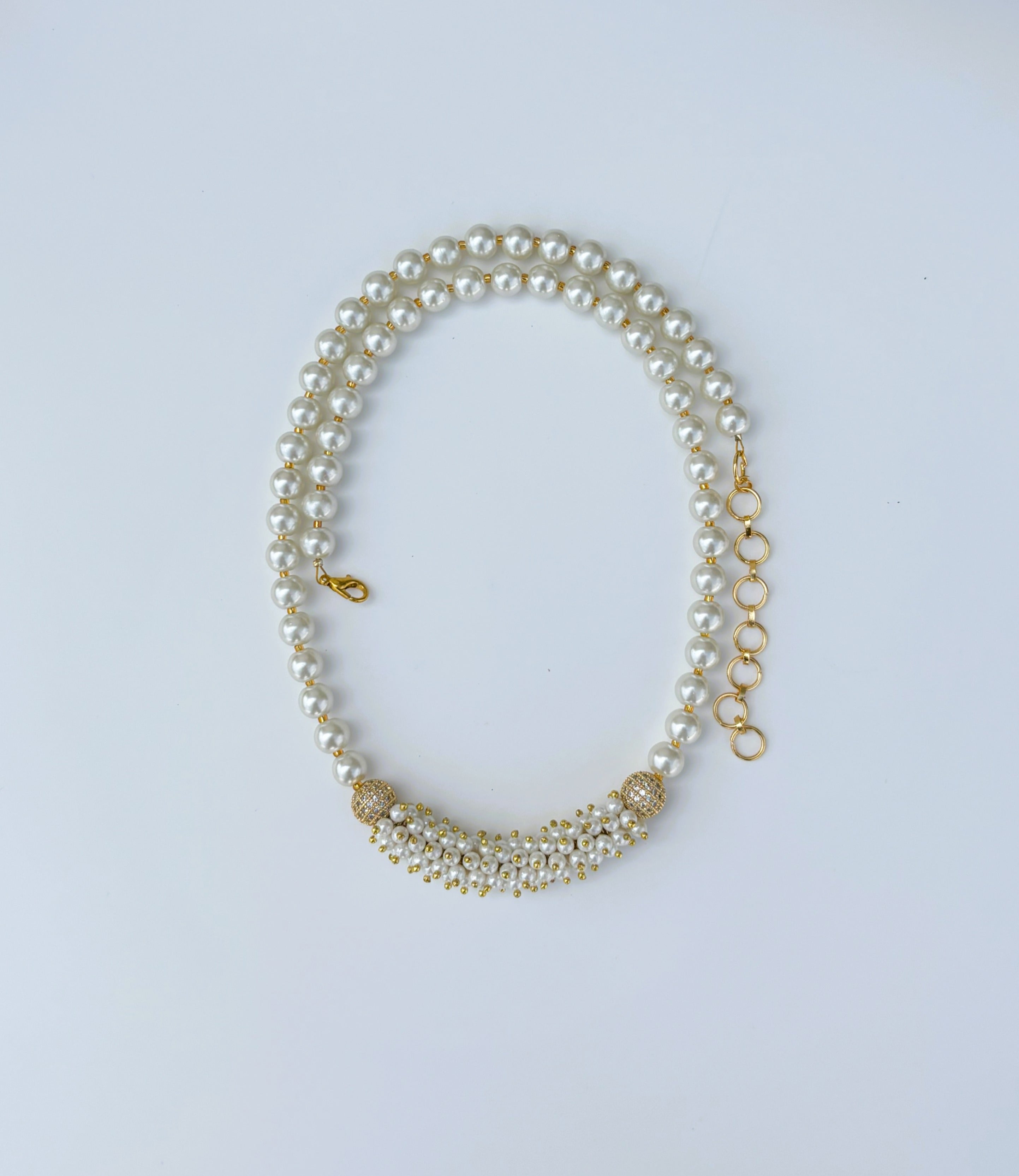 Handmade Shell Pearl and Zircon Statement Necklace