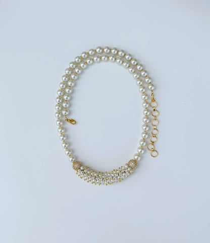 Handmade Shell Pearl and Zircon Statement Necklace