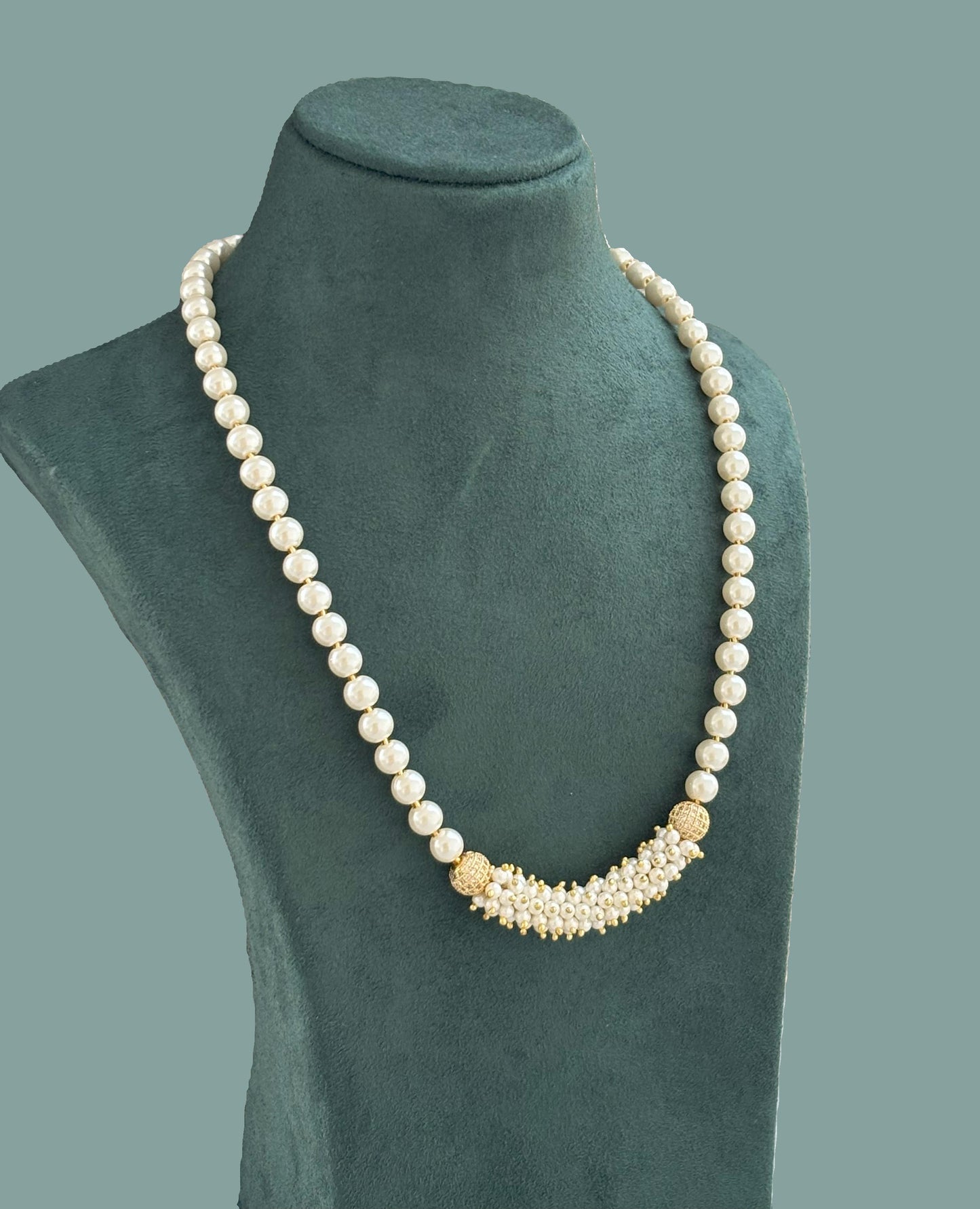 Handmade Shell Pearl and Zircon Statement Necklace