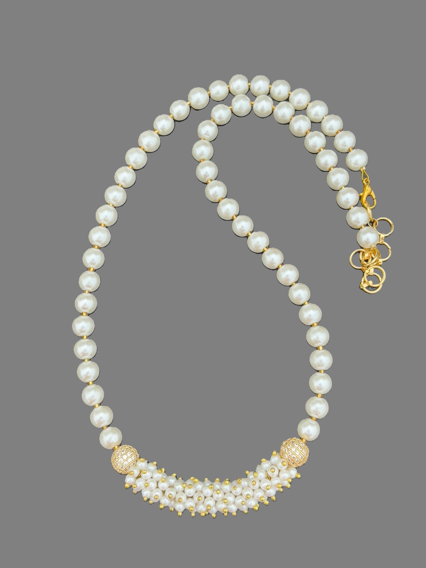 Handmade Shell Pearl and Zircon Statement Necklace