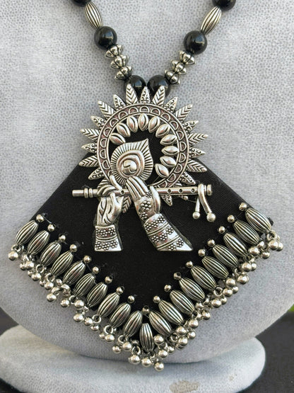 Handmade Oxidized Flute Pendant Necklace Set